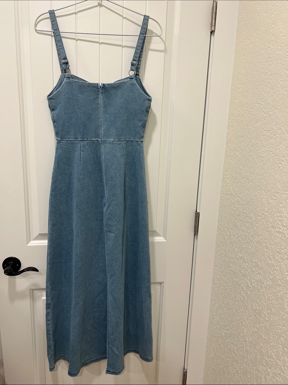Selfie Leslie Here Comes The Sun Light Blue Denim Maxi Dress size Small NWT - Picture 6 of 16